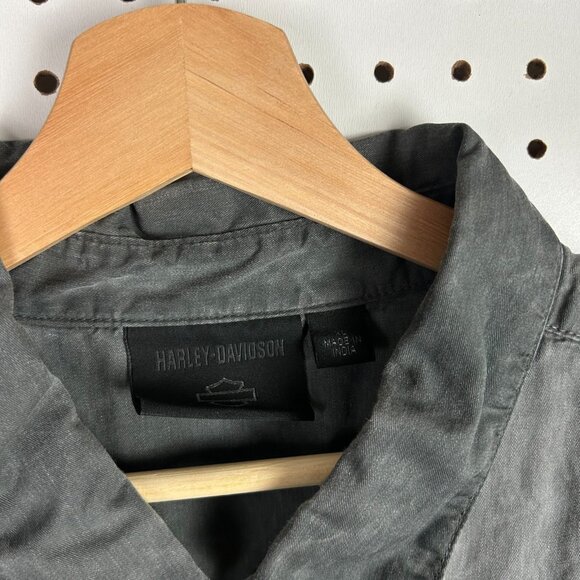 Harley Davidson Motorcycle Mechanic Shirt XL Short Sleeve Gray Faded Work Wear - Picture 6 of 7